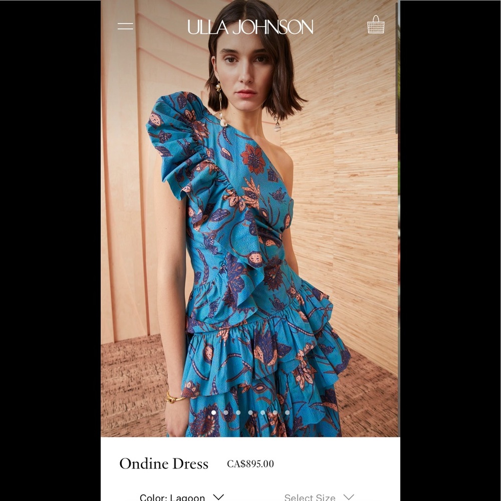 Ulla Johnson Lagoon Blue One-Shoulder Ruffle Midi Dress